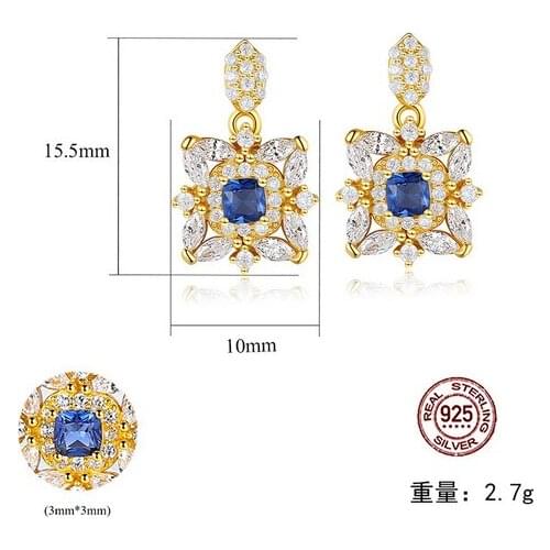 HOT Sell S925 Sterling Silver Retro set artificial sapphire ear Crystal zircon ruby sapp flower glittering Earrings South Korea