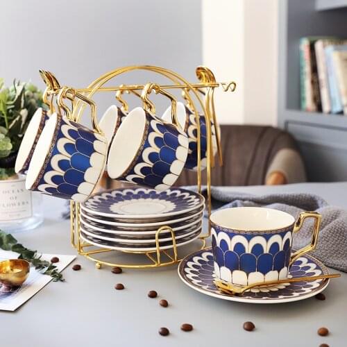 British Style European Ceramic Coffee Cup Set Afternoon Creative Mugs Household Tablespoon Rack Small Capacity Cup Saucer Sets