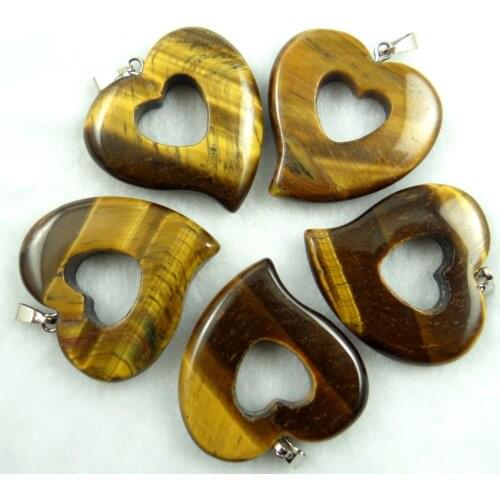 Natural stone Turquoises Quartz Crystal lapis Opal tiger eye Heart pendant for diy Jewelry making necklace Accessories6pcs A10