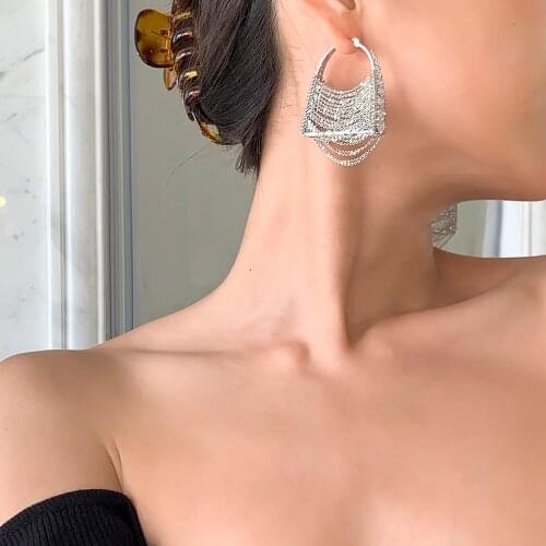 Original design flowing layered diamond-studded chain bag earrings fashion atmospheric earrings earrings women