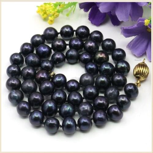 7-8mm Black Natural Fresh Water Pearl Necklace Women Beads Neckwear Near Round Jewelry Making Design Silver Color Pumpkin Clasp