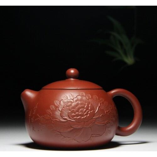 Peony Xi Shi pot 200cc capacity Yixing genuine teapot ore Zhu mud red robe mud