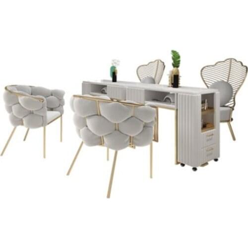 Simple Nordic Net Celebrity Marble Nail Table and Chair Set, Nail Shop Single Double Manicure Table Set