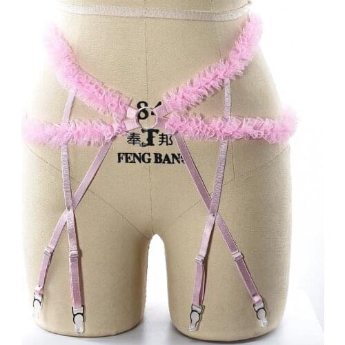 Pink Wedding Garter Body Harness Women Cinta Liga Bondage Stocking Body Cage Harness High waist Garter Belt Edgy Dance Clothes