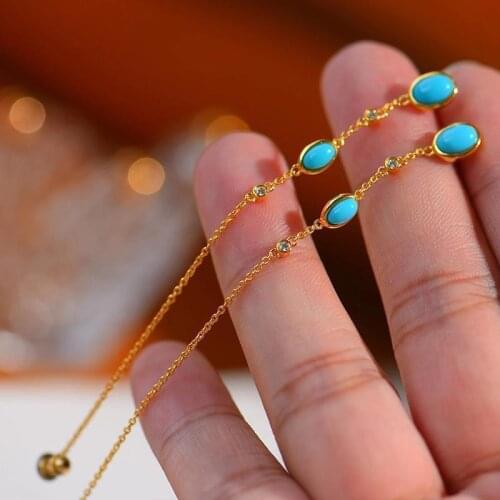 S925 Sterling Silver Natural Raw Turquoise Stud Earrings Unique Design Earrings Womens Anti-Allergy Elegant All-Match Earrings