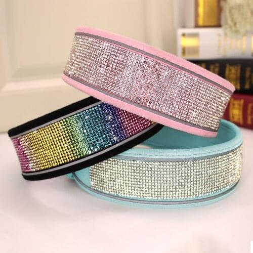 Bling Rhinestone Dog Collar Reflective Leather Dog Collar Adjustable Pet Collars For Small Medium Large Dogs Pet Accessories