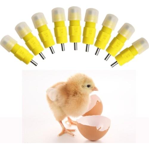 10pcs Chicken nipple Feeder Drinking Water Dispenser Pou'try Feeding Nipple Type Yellow Plastic Stainless Steel Supplies device