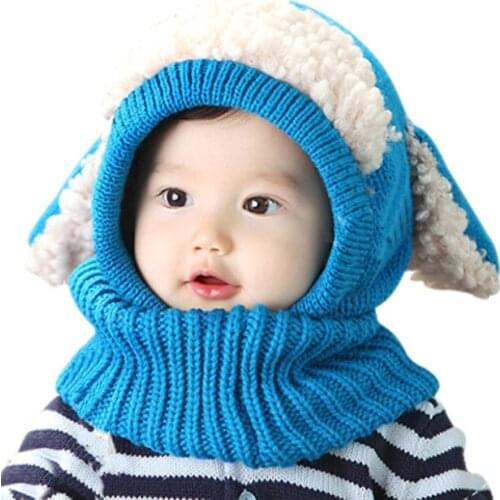 Warm Winter Baby Hat and Scarf Joint With Dog Style Crochet Knitted Caps for Infant Boys Girls Children Kids Neck Warmer
