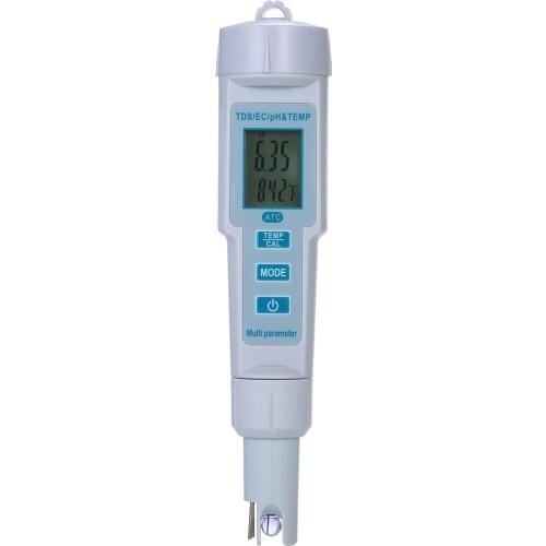 4 in 1 Water Quality Tester pH/EC/TDS/Temperature Meter IP55 Waterproof Automatic Shutdown Backlight Display Tester White PH-686