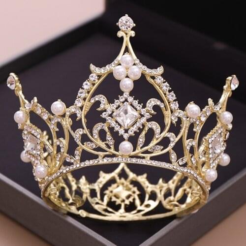 Tiaras and Crowns Hairband Crystal Pearl Baroque Engagement Wedding Hair Accessories Women Crowns for Beauty Vintage