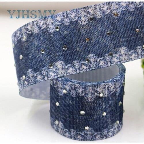 YJHSMY I-181106-162,5yards/lot,38mm jeans series white diamond Ribbons Thermal transfer Printed grosgrain,DIY wrapping materials