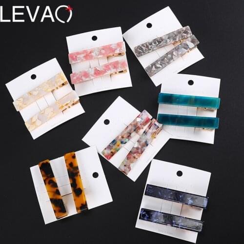 Levao 2PCS Acetic Hair Clip For Women Leopard Marble Hairpin Textured Rectangle Duckbill Clips Barrette Girls Hair Accessories