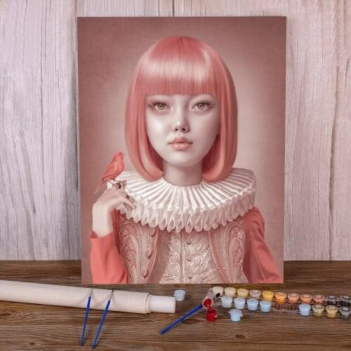 Woman Girl Coloring By Numbers Painting Set Oil Paints 40*50 Canvas Painting Wall Decoration For Children For Handicraft