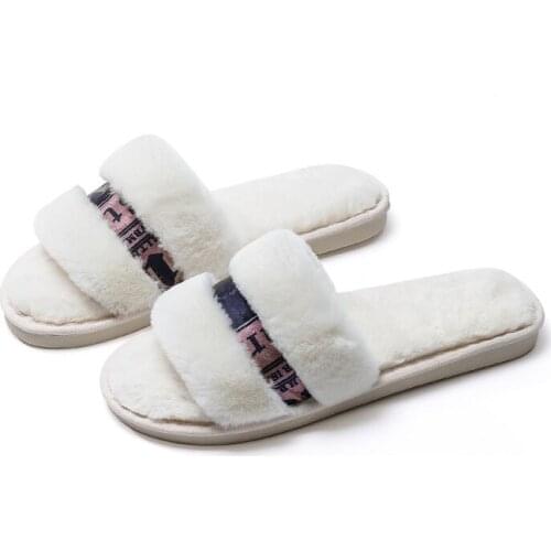 Winter Women House Fuzzy Slippers 2019 Faux Fur Fashion Warm Shoes Woman Slip on Flats Female Furry Slides Black Pink Cozy Home
