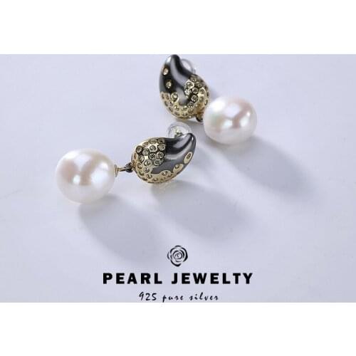 2019 Baroque Fashion Earrings For Women 100% Authenic 925 Sterling Silver Earrings 1.1cm Pearls Fine Jewelry Wholesale