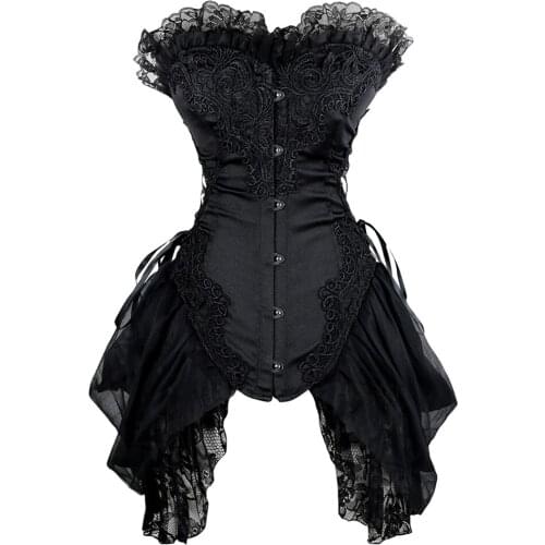 Women Sexy Satin Gothic Overbust Corsets&Bustiers Sculpting Elegant Palace Steel Buckle Princess skirt Wedding clothing S-2XL