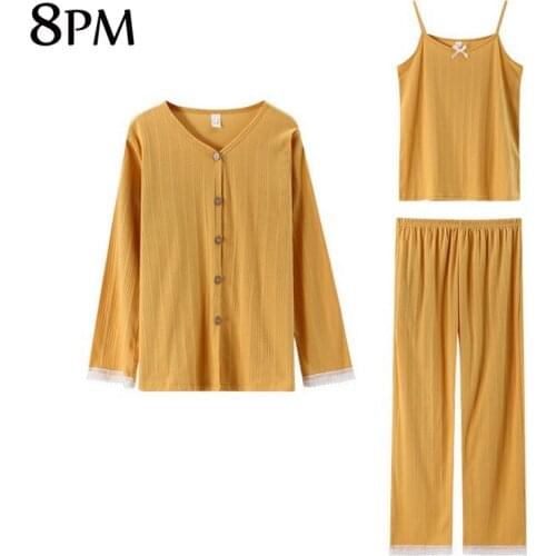 Women Cotton Robe Sleepwear Set Long Sleeve Full-length Pants Pyjamas Jersey Comfort Home Suit Nightgown Mujer Pijama ouc1146