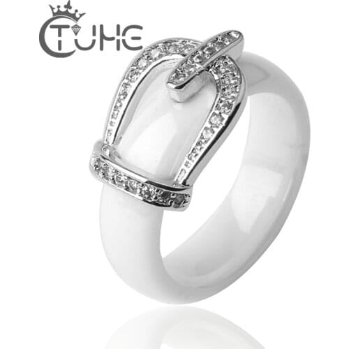 Womens Crown Ceramic Rings With Rhinestones Women Jewelry Titanium Belt Vintage White Ring Ceramic Engagement Gift For Women