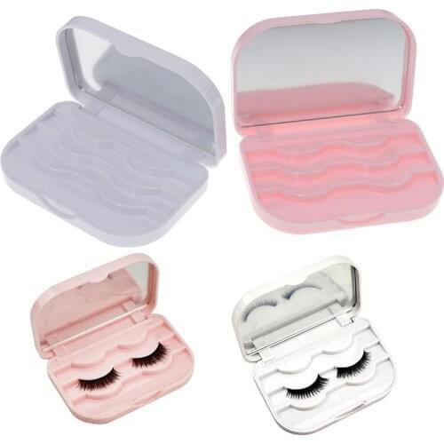 1Pc Plastic False Eyelash Storage Box Makeup Cosmetic With Mirror Case Organizer Travel Cosmetics Tool 3Colors
