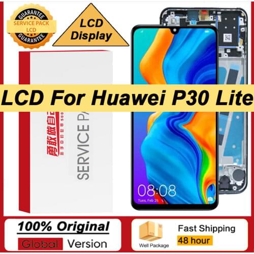 100% Original 6.15'' IPS Display with Frame for Huawei P30 Lite MAR-LX1 LX2 AL01 LCD Touch Screen Repair Parts + Service Pack