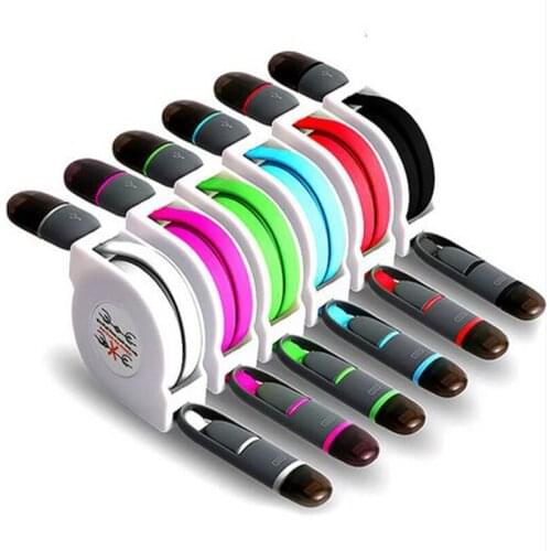 100pcs/lot Retractable 8pin + Micro USB 2 in 1 Sync Data Charger Cable Telescopic cable line For iphone 7 6 For samsung HTC
