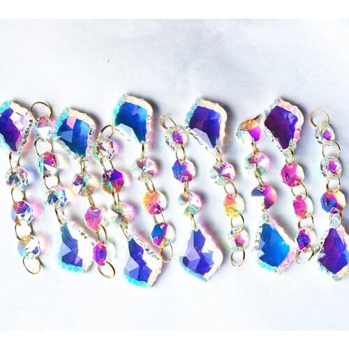 12pcs Crystal AB Color Octagon Beads With AB Maple Leaf Pendants For Christmas Tree Decoration, Chandelier Parts