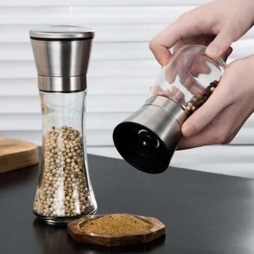 19cm Stainless steel salt and pepper mill manual food herb grinders spice jar containers kitchen gadgets spice bottles glass