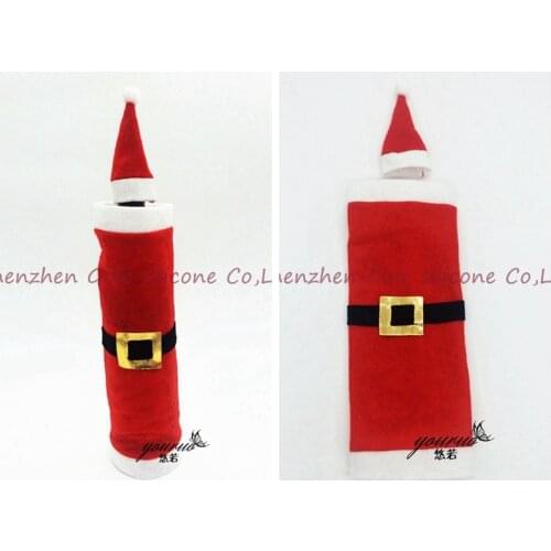 300set/lot Christmas Santa Claus red wine bottle cover bags Christmas dinner table decoration at home come party decors