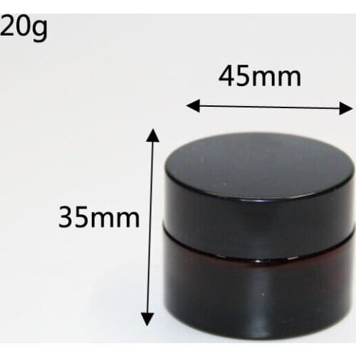 5pcs 20g Empty Amber glass cream jars Bottle Bosx cosmetic container,Cosmetic Jars black lids glass bottles Storage Containers