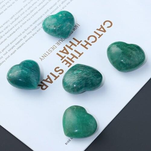 Natural Amazonite Gemstone 25-40mm Heart Shaped Polished Quartz Crystal Stone Reiki Healing Mineral Ornament Pendulum Home Decor