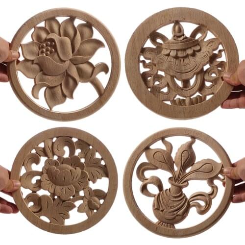 Wood Applique Wood Decal Wood Craft Onlay Door Carving Unpainted Classical Leaves Wooden Furniture Decoration Accessories Window