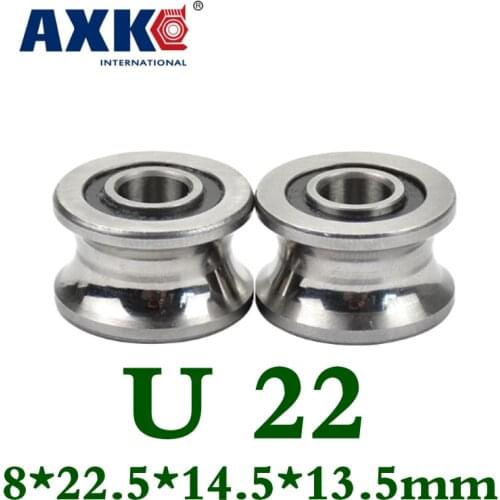 Axk 2pcs U Groove Ball Bearing Guide Track Roller Bearings U22 8*22.5*14.5*13.5mm Wheel Ball Bearing U-22 8x22.5x14.5x13.5mm