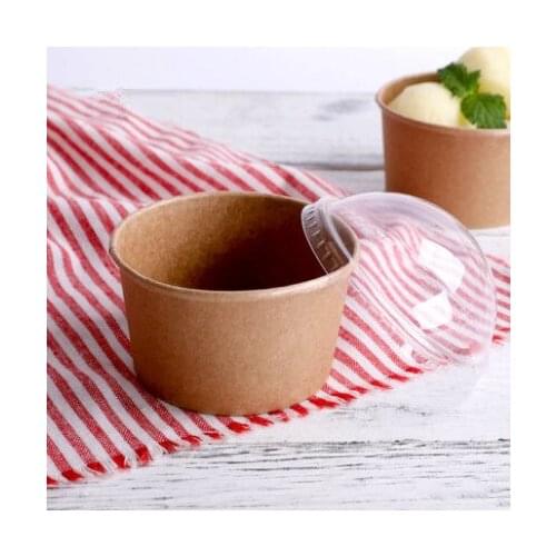 Free shipping wood grain cowhide card ice cream paper cup cake cups with transparent cover