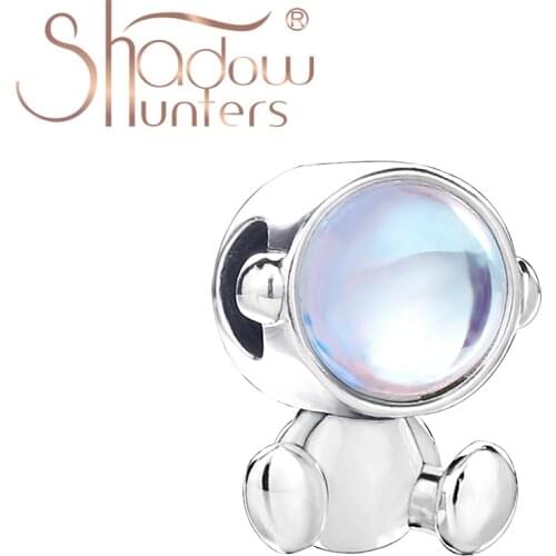 SHADOWHUNTER Real 925 Sterling Silver Cute Bead Astronaut Shape For Female DIY Jewellery 925 Silver Charms With Clear Moon Stone