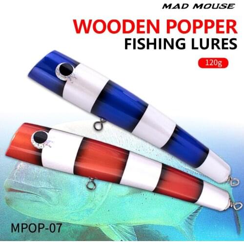 MADMOUSE Wooden Popper Fishing Lure 120g 222cm 1pcs 5Colors Topwater Popper Saltwater Floating Bait For Ocean Angling Trolling
