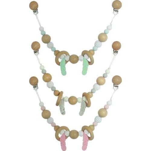 Pram Chain with Clips Nature Wooden Pram String Clips Mobile Pram Rattle Stroller Toys Neborn Gift Toys