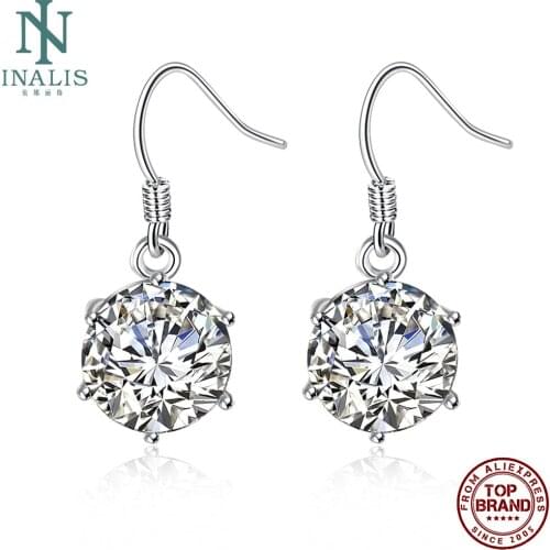 INALIS Round Romantic Drop Earrings For Women White 5A Clear Cubic Zircon Female Copper Anniversary Earring Fashion Jewelry