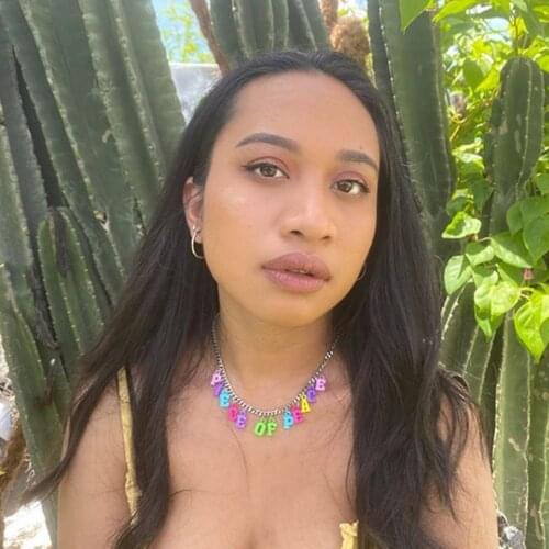 INS Fashion DIY Candy Color Letter Pendant Necklaces for Women Birthday Gift ANGEL BITCH Metal Chain Choker Necklaces Jewelry