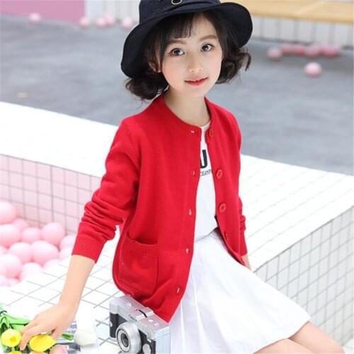 Girl Cardigan Long Sleeve Teenager School Girls Knitted Sweater Girls Cardigan Toddler Kids Sweater Jacket 6 8 10 13 Years A5292