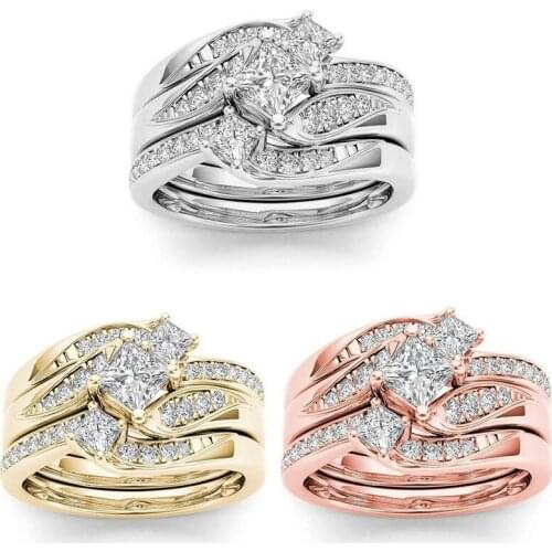 Micro Inlaid Zircon Three Ring Set Engagement Ring