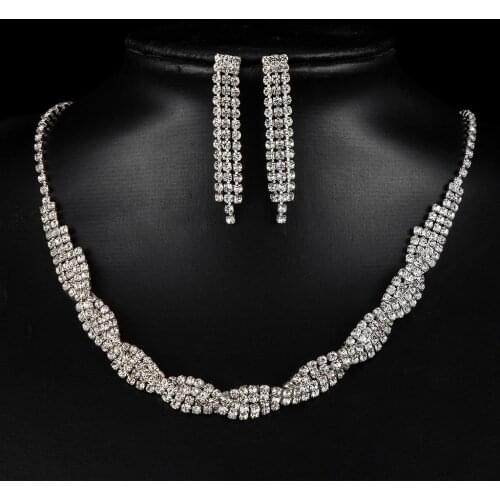 Fashion Bridal Jewelry Sets Zircon Crystal Necklace Long Tassel Earrings Sets Women Wedding Bridesmaid Accessories