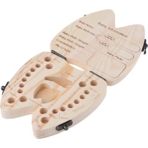 Natural Wood Baby Tooth Box Milk Teeth Organizer Storage Boys Girls Save Souvenir Case