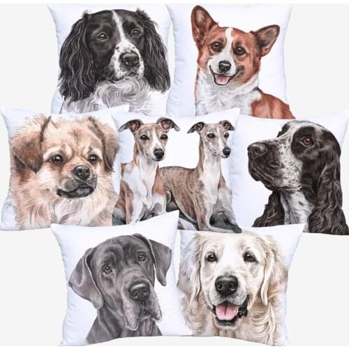Corgi Clumber Spaniel Golden Retriever Tibetan Terrier Dog Cushion Cover White Polyester Print Pillow Case