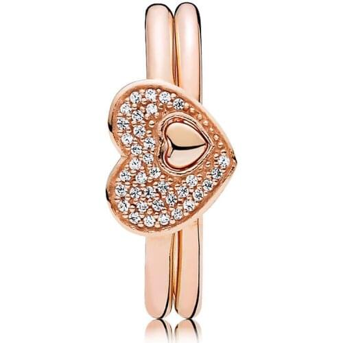 NEW 100% 925 Sterling Silver Blushing Rose Gold Puzzle Ring Stacked Charms Fit European DIY Original Jewelry Gift A Set of Price