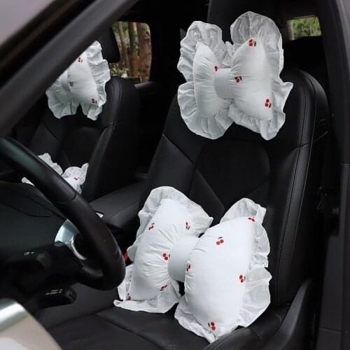 New Hign Quality Bownot Cotton Stitch White Car Interior Decorations Car Wasit Neck Pillow Accessories