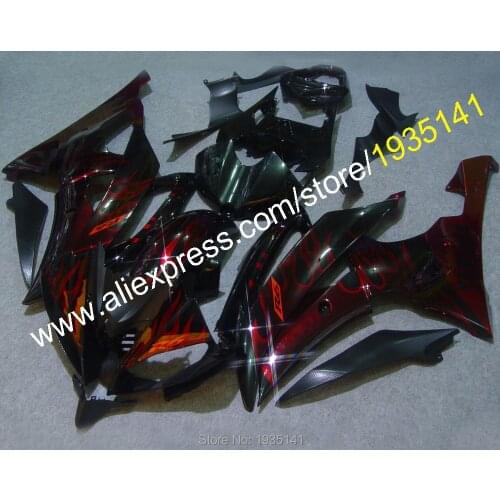 For Yamaha YZF R6 Red Flame Black Body YZF-R6 2008-2016 ABS Fairing YZFR6 08 09 10 11 12 13 15 16 (Injection molding)