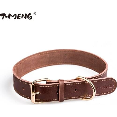 Genuine Leather Dog Collar For Small Large Solid Color Brown Black Top Quality Durable Belt Pet Accessories Adjustable Buckle