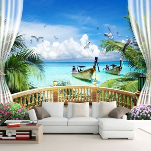 Custom Mural Wallpaper 3D Seaside Landscape Wall Painting Living Room TV Theme Hotel Background Wall Decor Papel De Parede Sala