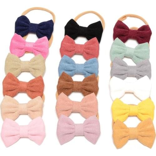 18pcs/lot Soild Knotted Baby Bow Headband Handmade Corduroy Bows Hair Band for Newborn Photography Props 18 Colors JFNY153