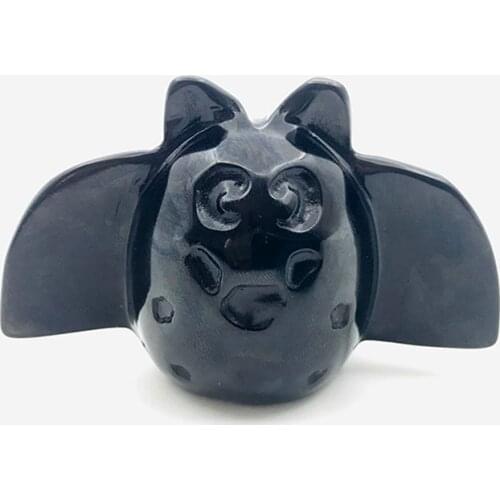 Natural Black Obsidian Carved Crystal Animals Wizard Bat Quartz Statue Healing Crystal Wiccan Craft Halloween Reiki Gift